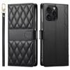 For iPhone 15 Pro Max Case Rhombus Stitching Wallet Stand Leather Phone Cover with Long/Short Strap