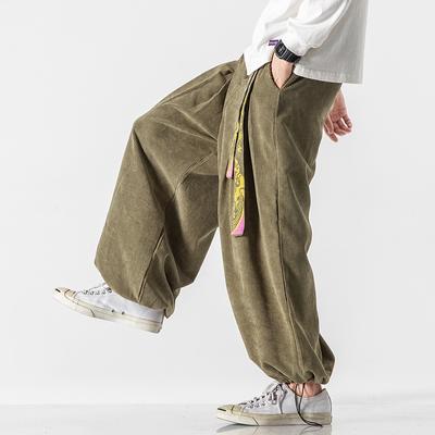 Chinesischen Stil Männer Cord Hosen Herren Stickerei Hip Hop Breite Bein Harem Hosen Männer Winter Streetwear Casual Hanfu Hosen