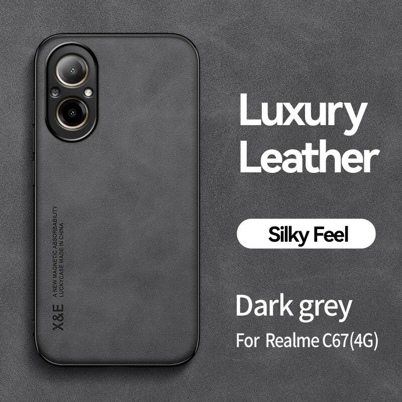 

Роскошный чехол из искусственной кожи KEYSION в стиле ретро для Realme C67 4G C55 C53, мягкий силиконовый + противоударный чехол из поликарбоната для задней панели телефона для OPPO Realme C67 for Realme C67 4G темно серый