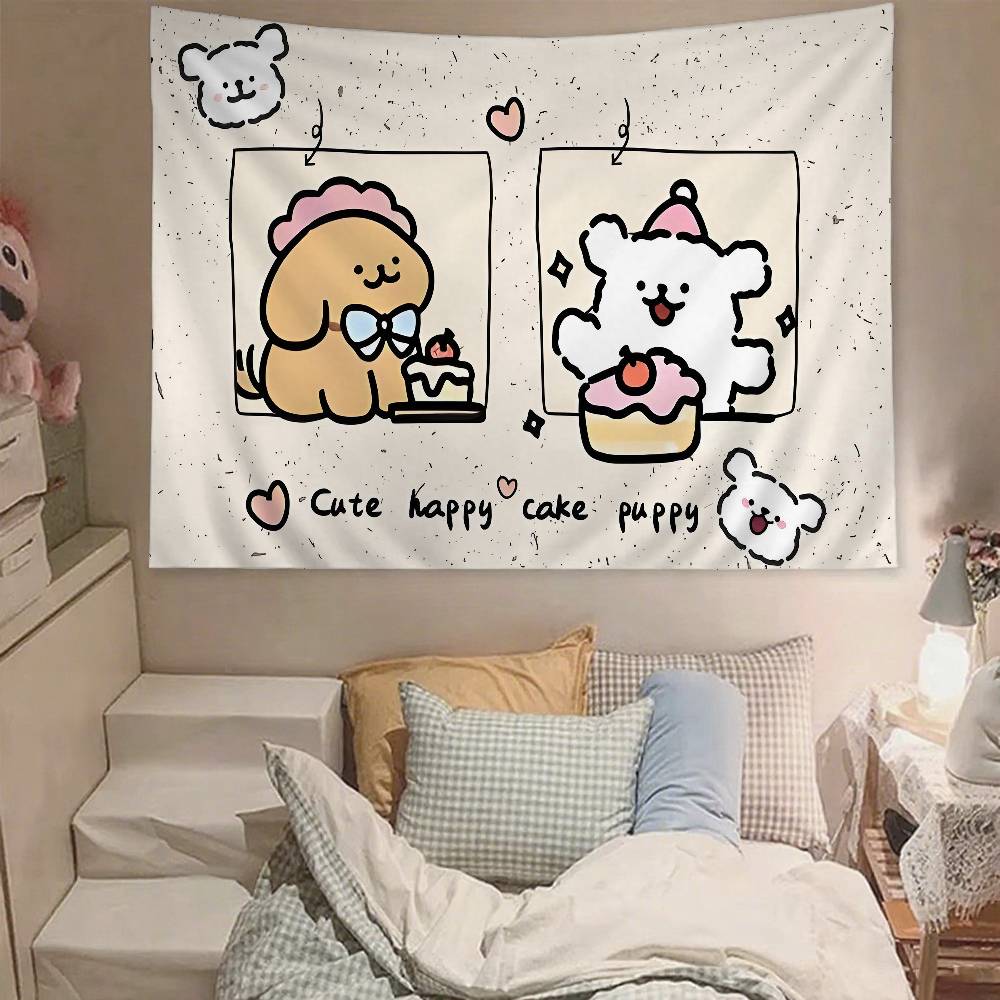 

Cute Line Puppy Tapestry Wall Hanging Tapestry Art Deco Blanket Curtain Hanging At Home Bedroom Living Room Decor 74x94cm(29x37in)