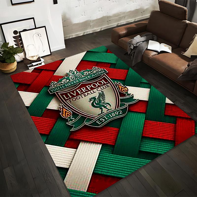 Liverpool Crest with Red & Green Weave Non-slip Rug Suitable for Living Room and Bedroom Sofas.