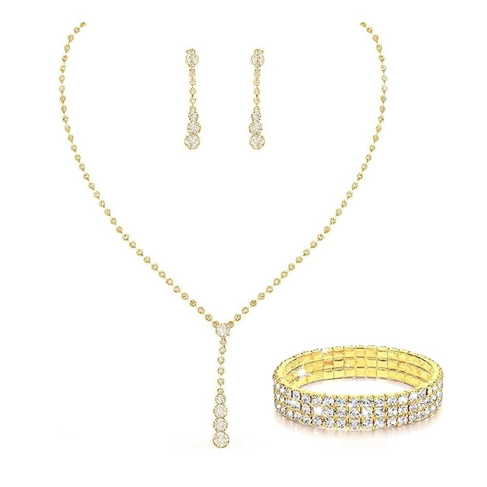 Elegant Silver Alloy Bridal Necklace Earrings Bracelet Set With Geometric Design For Wedding Party