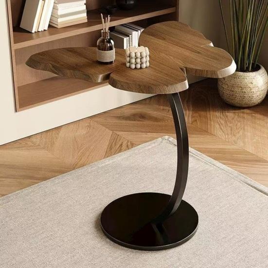 C-Shaped End Table with Wooden Butterfly Tabletop Modern Coffee Table with Metal Frame Home Office Living Room Bedroom Sofa Couch Small Side Table
