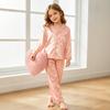 Kinder einfarbige Pyjama-Sommer-Langarm-Cardigan-Set Mädchen mittleren Alters und ältere Kinder Baby Freizeit Eis Seide Kühl Loungewear