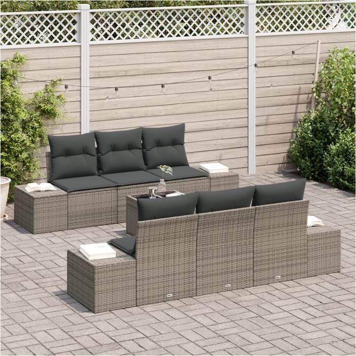 VidaXL Set de canapé de jardin 7 pièces avec coussins gris en rotin synthétique 3355618