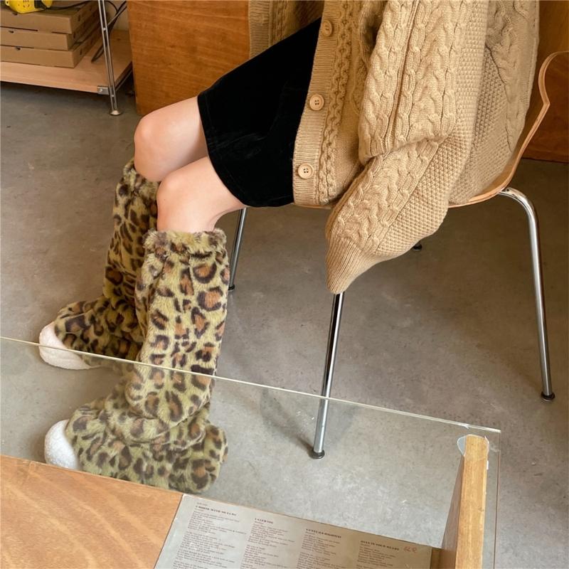 Leopard Leg Warmers Japanese JK Lolita Socks Fur Sets Ankle Winter Leg Warmers