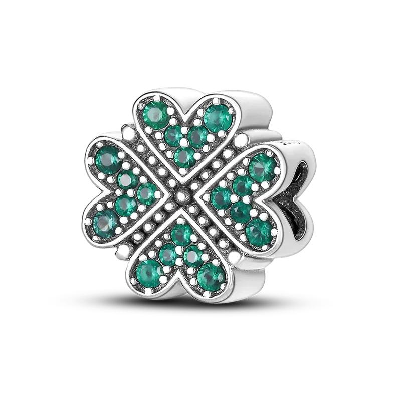 Copper Green Series Four-Leaved Clover Pendant Fine Beads Fit Original Bracelet Charms Women Jewelry