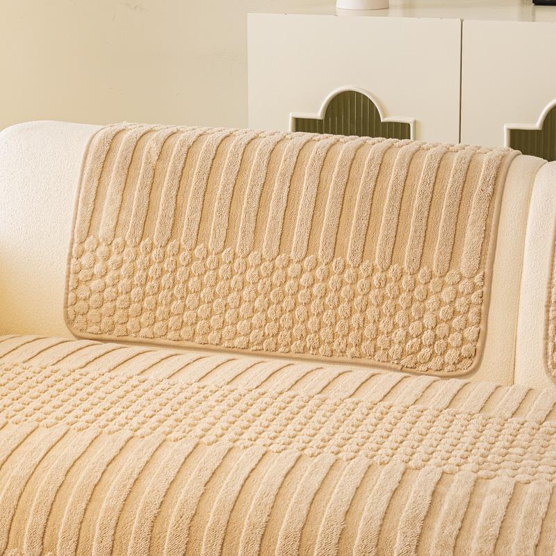 1PC-Simple Style Geometric Pattern Comfortable Cotton Velvet Sofa Cushion Plush Anti Slip Sofa Cover Cloth