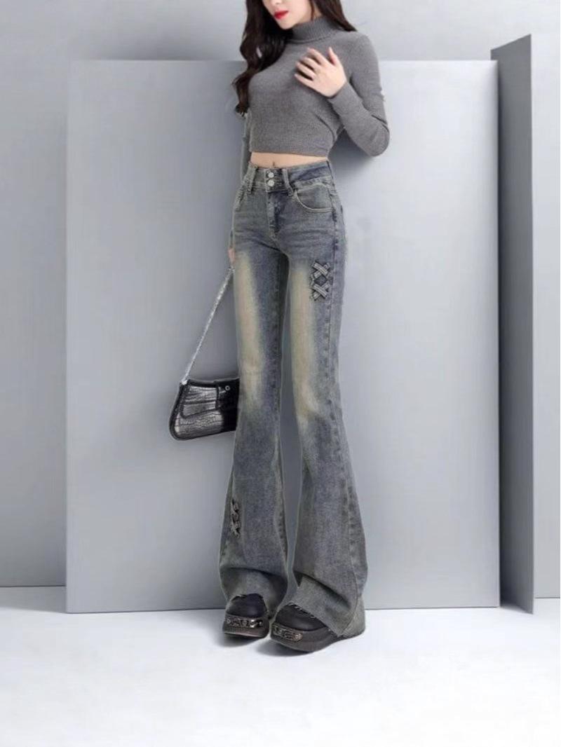 

Women s High-Waisted Trendy Micro-Flare Jeans - Spring/Autumn Retro Elastic Horseshoe Fit 4X Large