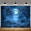 1pc Forest Night Sky and Moon Tree Pattern Tapestry, Polyester, Machine Washable, Suitable for Bedroom and Living Room.