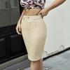 Summer Women's Denim Button Elastic Pencil Skirt Midi Skirt