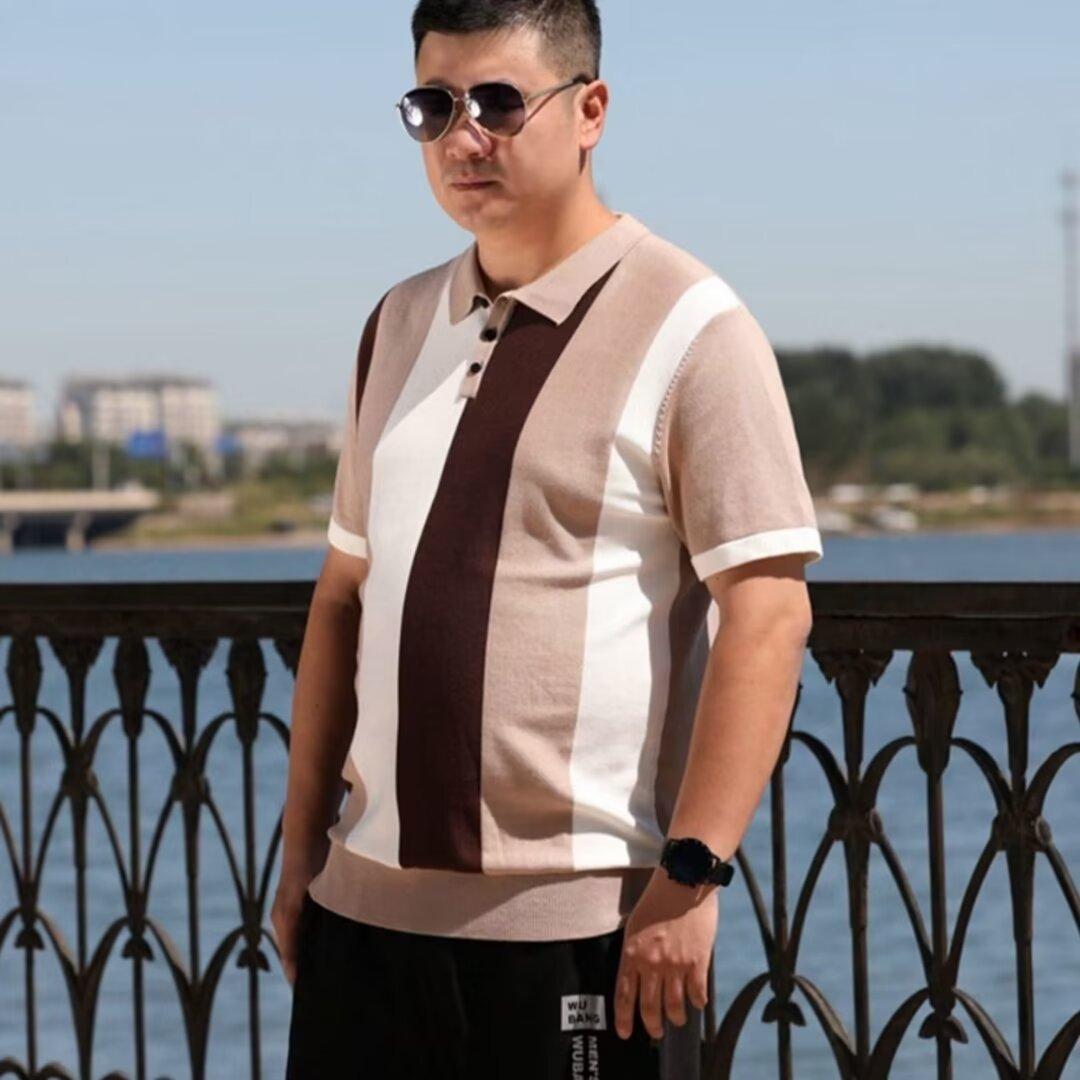 

Летняя мужская вязаная футболка-поло с коротким рукавом в корейском стиле, облегающего кроя, однотонная, повседневная, с отложным воротником, с рукавом до локтя, базовая футболка 3XL хаки