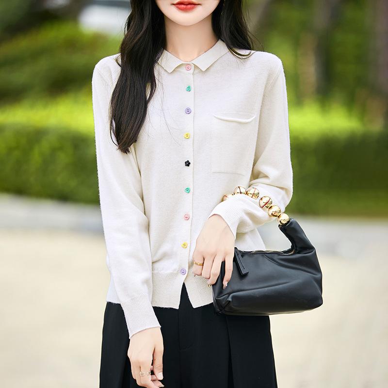 

Spring and Autumn New Korean-style Gentle Women s Knitted Sweater, Solid Color and Elegant, with Colorful Buttons and A Small Collar for Commuting XL малиновий колір