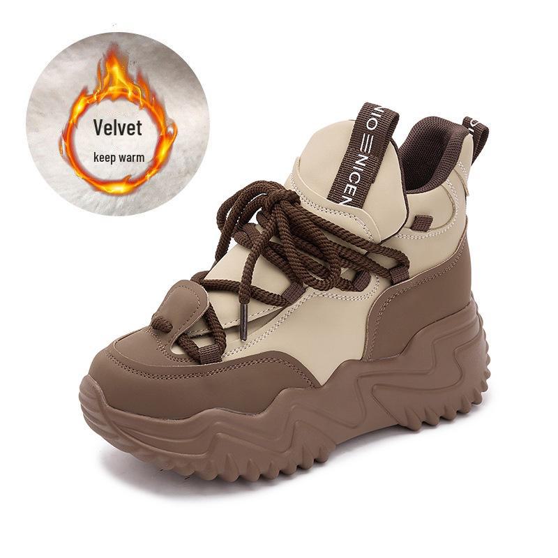 

Женские зимние кроссовки средней высоты на толстой подошве из натуральной кожи с бархатной подкладкой, увеличивающие рост 33