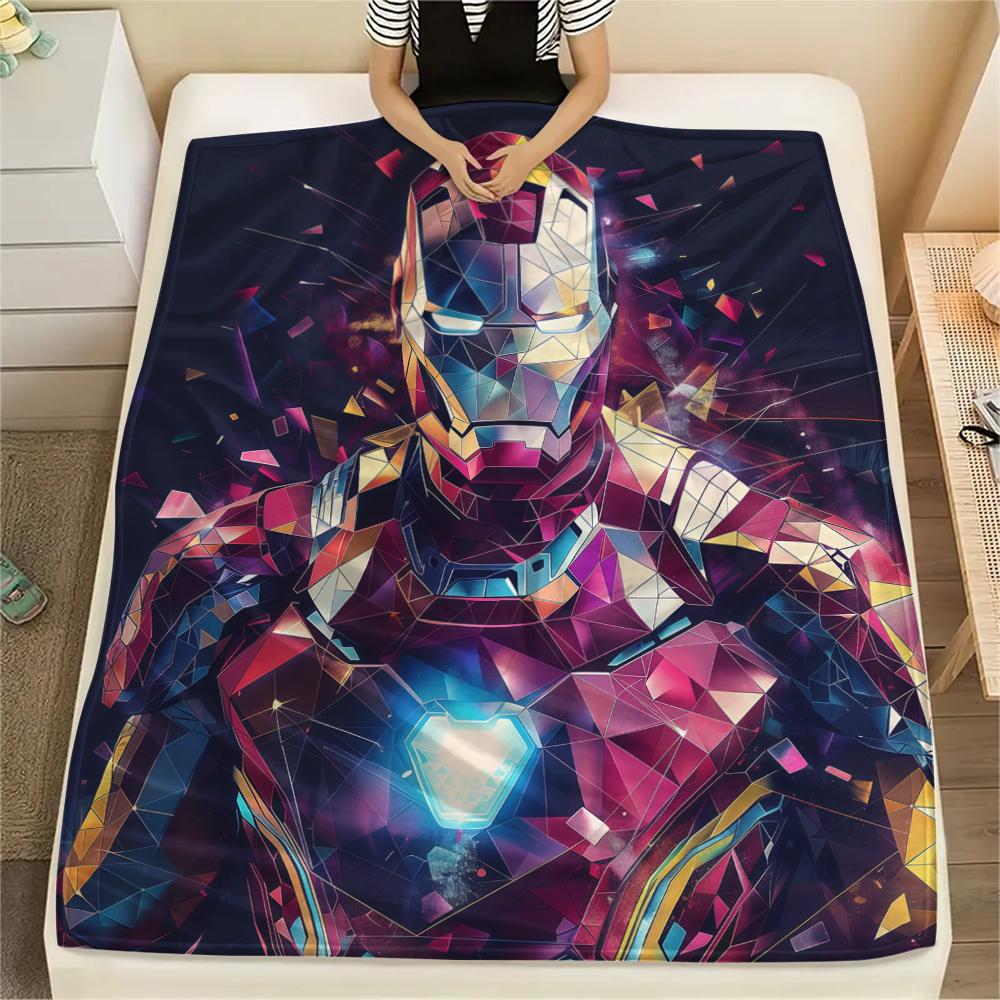 

Iron Man Cartoon Warm Flannel Blanket, Printed for Bed Sofa Chair, Ideal for Picnic Travel Home -HYQ33 75x90cm