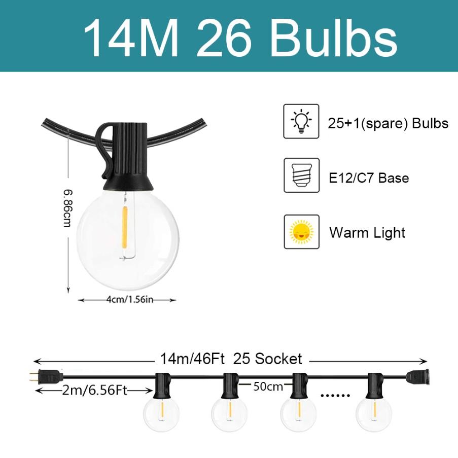 Outdoor String Lights LED Dimmable G40 Hanging Fairy Patio Garland Lamp Wedding Street Camping Garden Party Decoration Lights