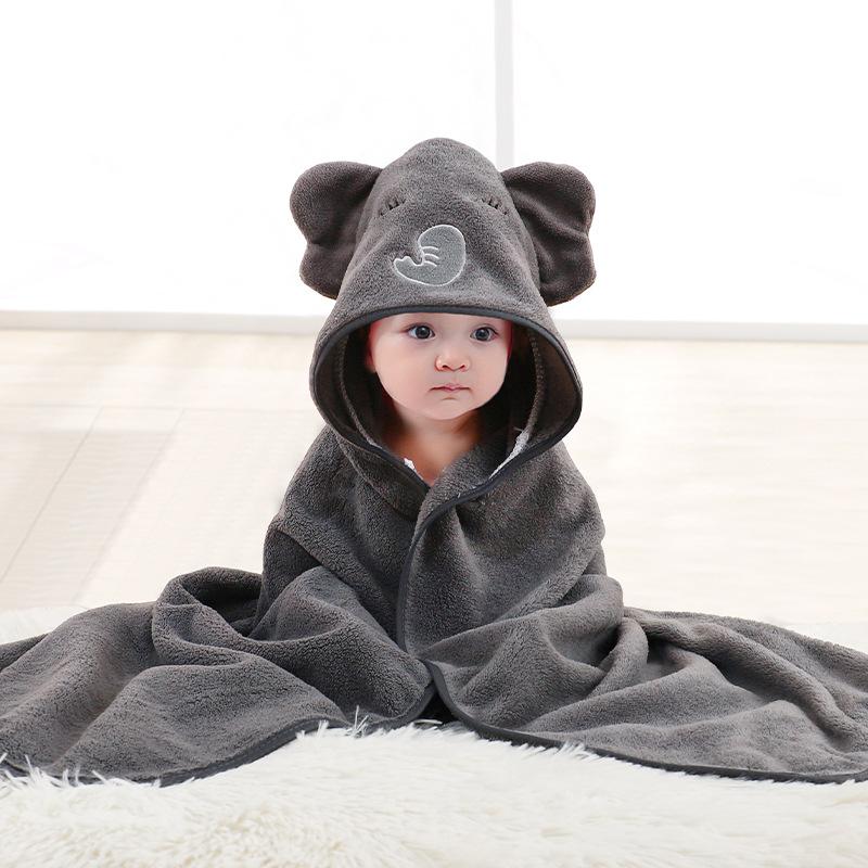 New Spring and Autumn Baby Newborn Swaddling Baby Wrapping Towel Cute Cartoon Cuddle Coral Velvet Hooded Bath Towel
