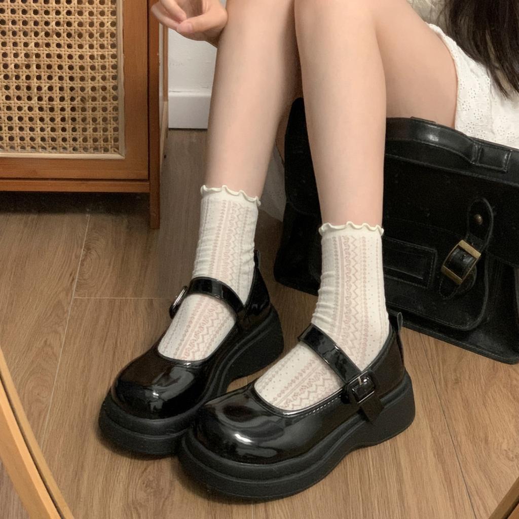 Retro British style white platform heightening small leather shoes women's 2025 new summer skirt shallow mouth Mary Jane shoes
