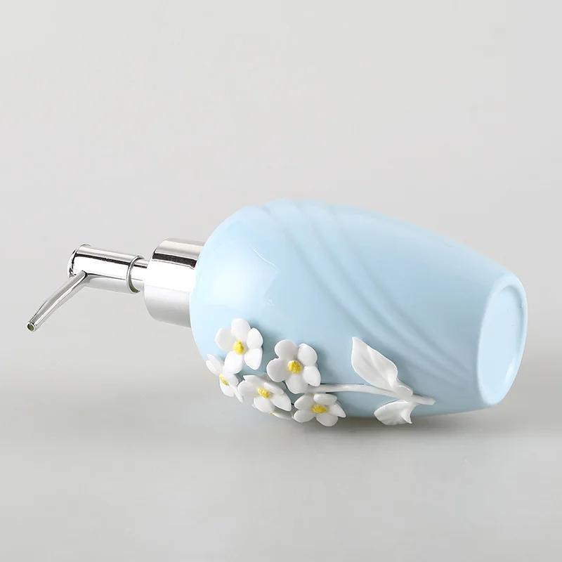 330ml Ceramic Lotion Bottle Stereoscopic Relief Flower Sub Bottle Pink Blue Small Fresh Simple Hand Sanitizer Soap Dispenser