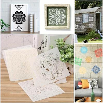 12 Stück Mandala Malvorlagen DIY Wiederverwendbare Dekorative Schablonen für Scrapbooking Grußkarten Basteln Kunstbedarf
