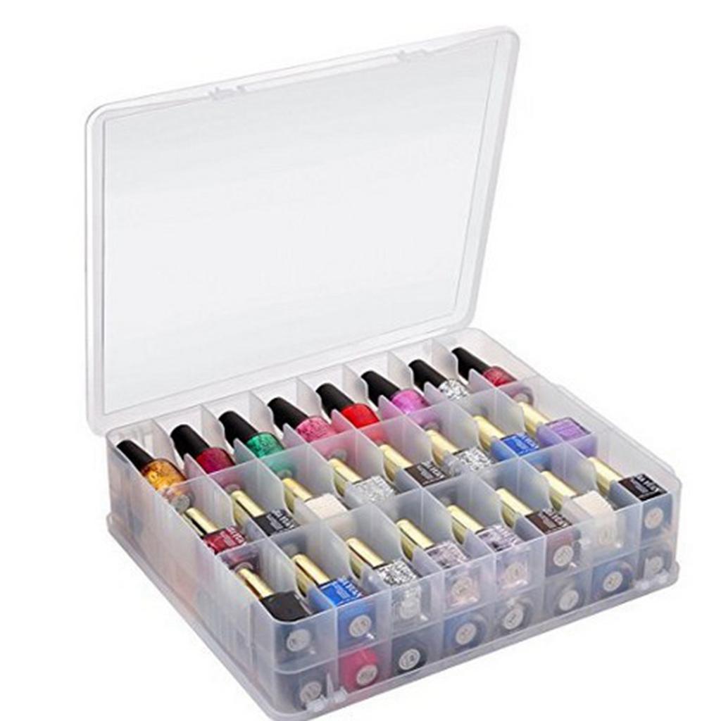 A84X-48 Cells 2 Layer Nail Polish Organizer Portable Clear Nail Supplies Needlework Storage Box Adjustable Storage Case