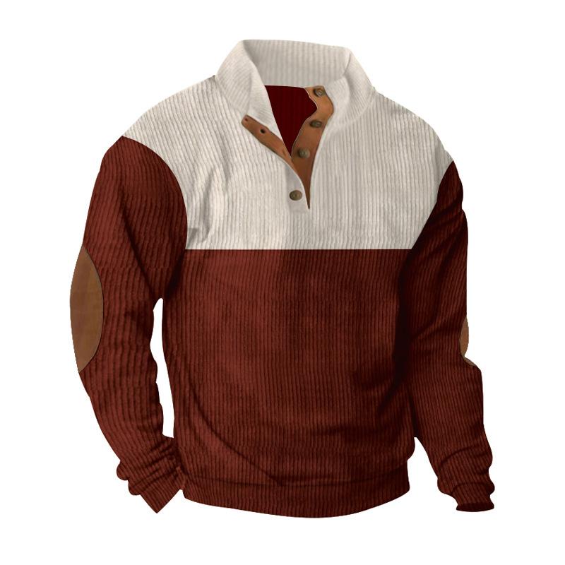 Autumn/Winter Men's Casual Colour-Blocked Collared Sweatshirt with Corduroy Stand Collar