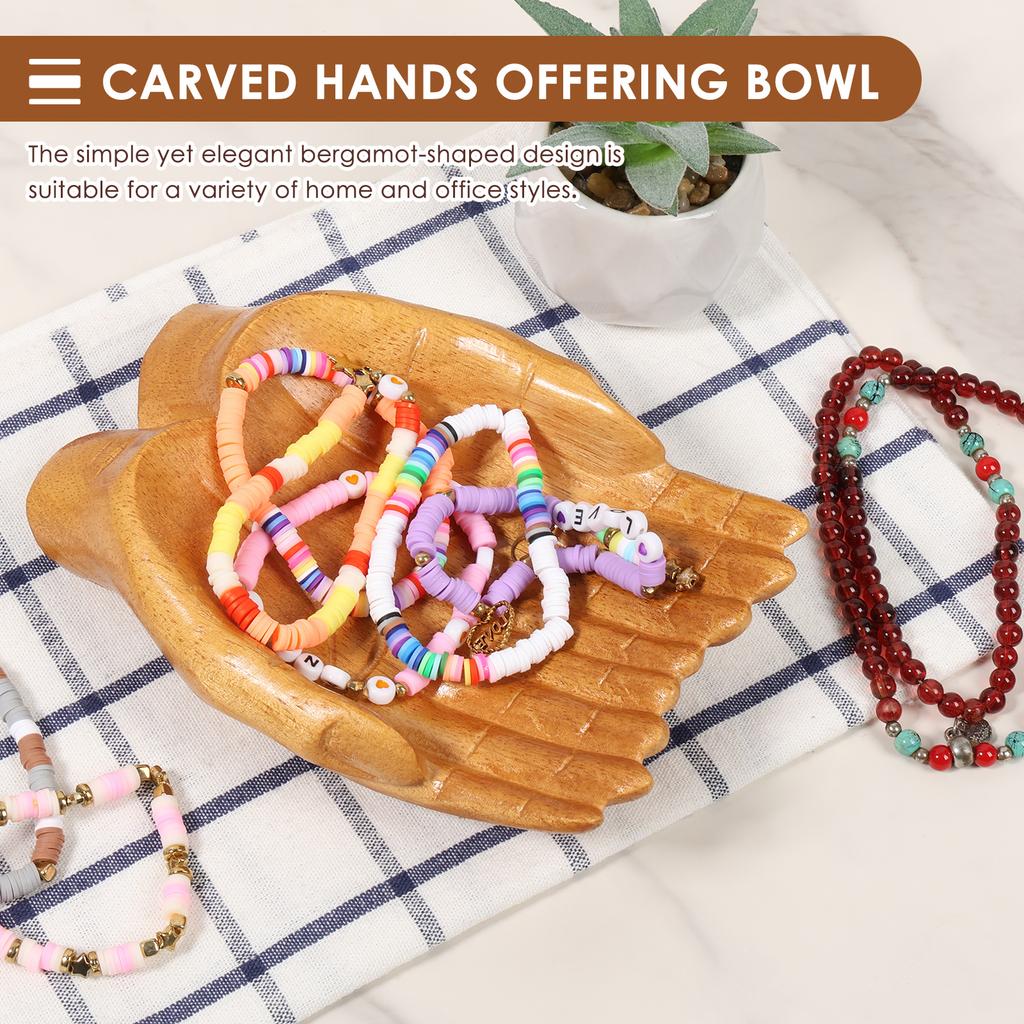 Wood Carved Hand Decorative Bowl Table Aesthetic Crystal Stones Hand Holder Versatile Crystal Offering Hand for Entryway