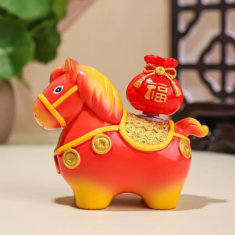 1pc Zodiac Horse Home Ornaments Rotatable Year of The Horse Resin Cartoon Horse Statue Deorations Horse Mascot DIY Craft