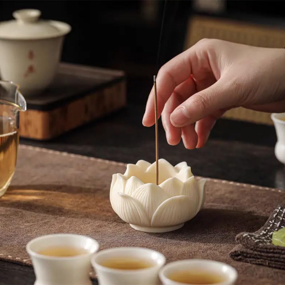 Nannlia Incense Holder, Lotus Shape, Cute and Stylish, Incense Burner for Buddhist Altars, Mini Buddhist Altar, Simple Design (White)