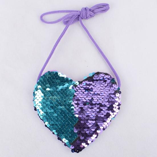 Borsa a Spalla Piccola Portamonete a Forma di Cuore con Doppi Colori e Paillettes per Bambina