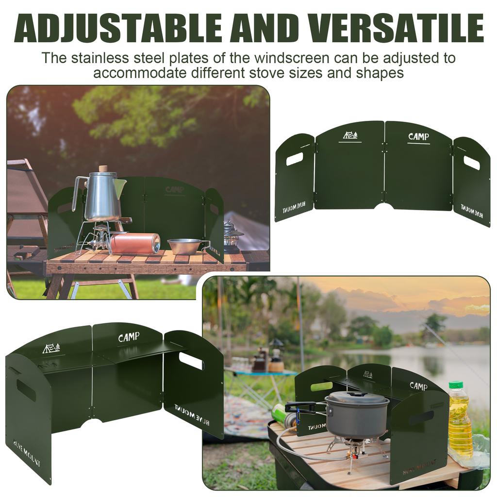 Camping Stove Windscreen 4 Plates Steel Camp Stove Windscreen Folding Outdoor Picnic Cooker Stove Wind Screen Windshield With Dr