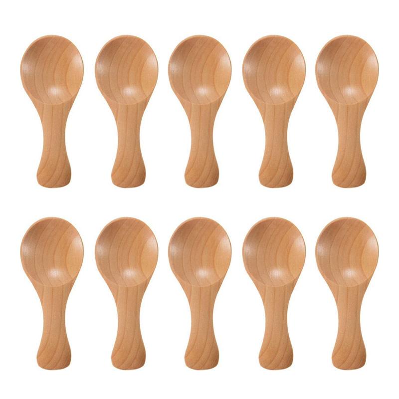 5/10 szt. Mała drewniana łyżeczka Mini drewniana miarka Łyżeczka do przypraw Miarka do herbaty i kawy Krótki uchwyt Drewniana łyżka kuchenna do słoików na sól i cukier