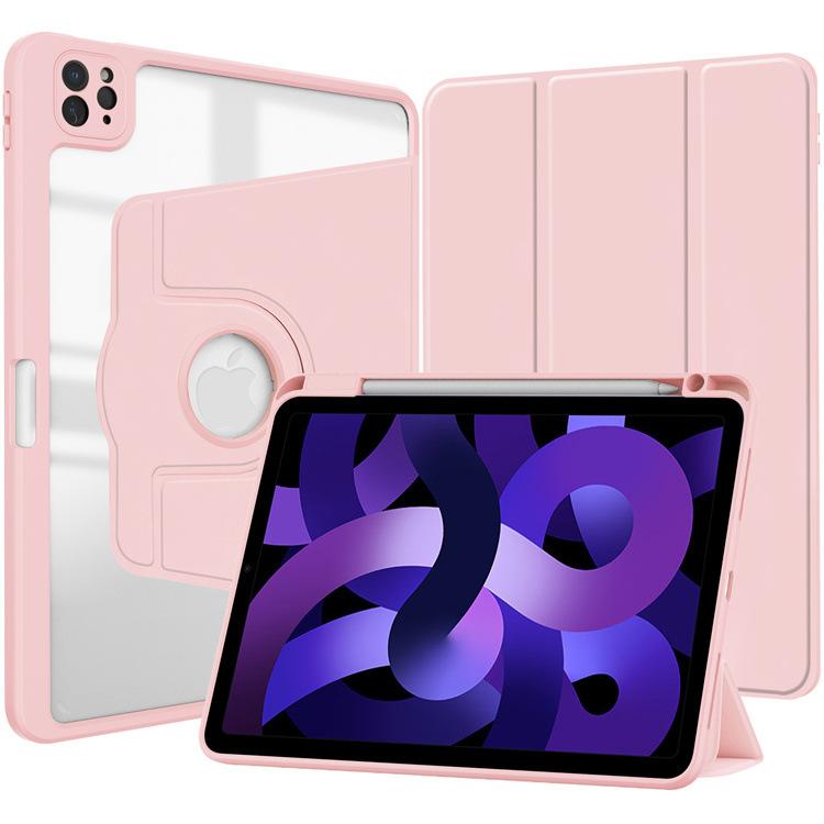 Compatible with iPad Pro 11 Ipad Air 10th Tri-fold Acrylic Pen Slot Tablet Case iPad 12.9 Rotating Flip Cover Protective Case