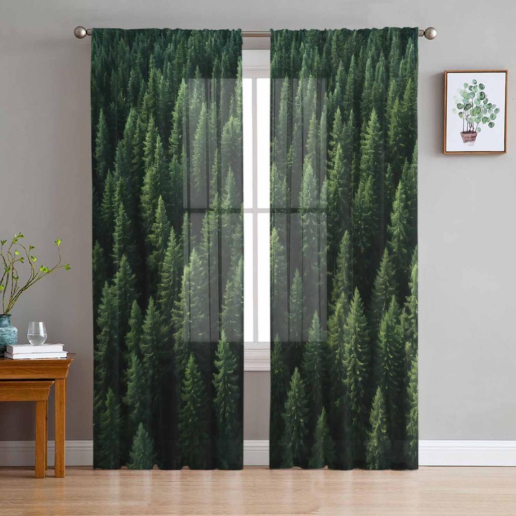 Tapeta Las Drzewo Jesień Tiulowe Zasłony Okienne do Sypialni Luksusowy Wystrój Domu Zasłony w Salonie Panele Szyfonowe