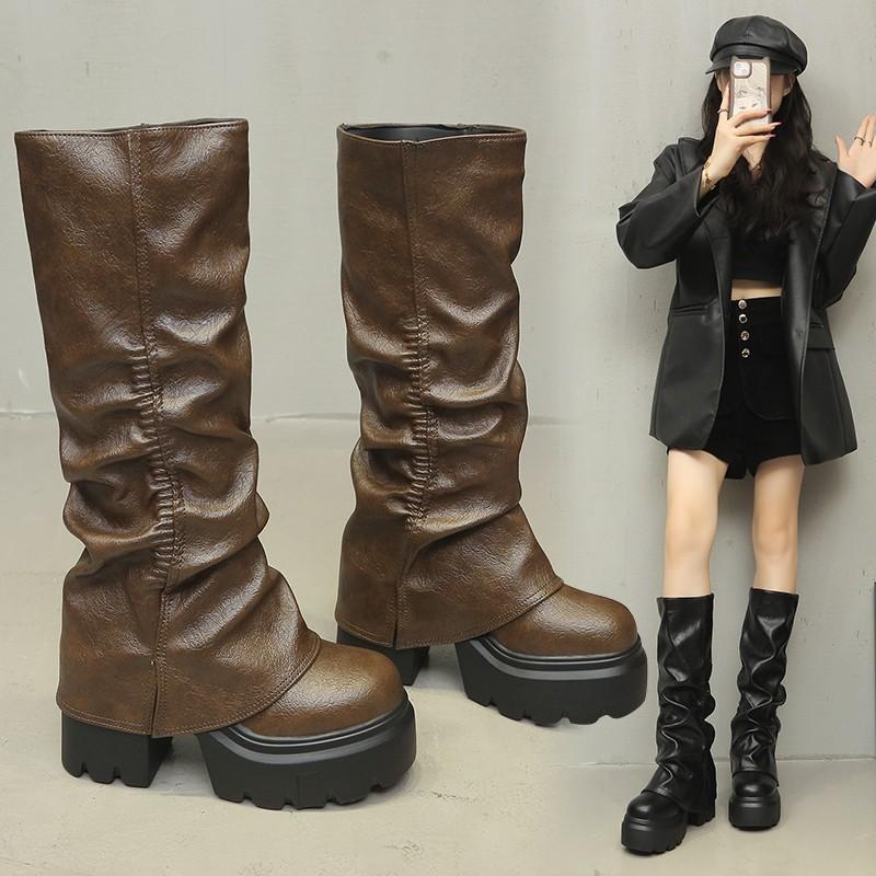 Hottie Platform Thick Sole Women Knight High Boots Fashion Height Increase Shoes Female Punk Long Booties  De Muje