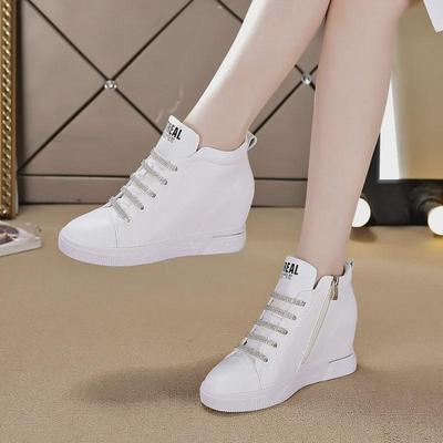 Women's 2025 Spring Height-Boosting High-Top Wedge Sneakers with Side Zipper - Korean Style Versatile Casual Shoes