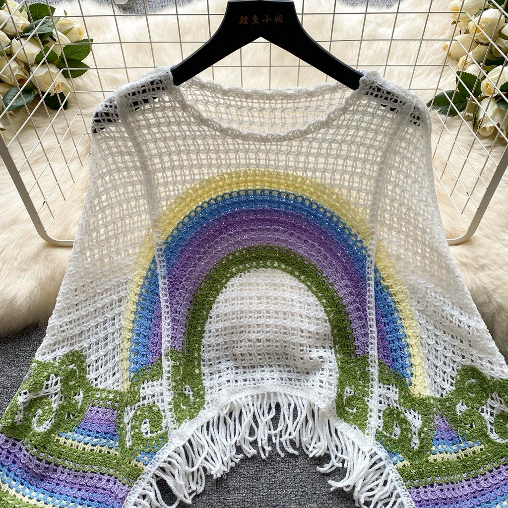 DIMANAF 2024 New Women Bat Vest T-Shirt Knitted Basic Fashion Tops Colorful Lace Tees Casual Loose Green Tees