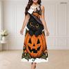 Women Plus Size Round Neck Triple Keyhole Sleeveless Cartoon Ghost Duck Printed Long Dress
