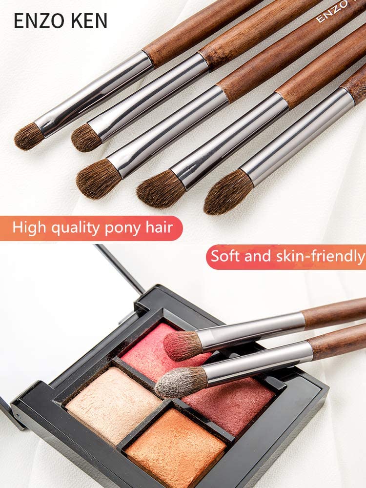 ENZO KEN Natural Pony Hair Wood Eyeshadow Brush Set with Makeup Professional Eye Makeup Brush Travel Brush for Under Nose Eyeliner and Super Soft
