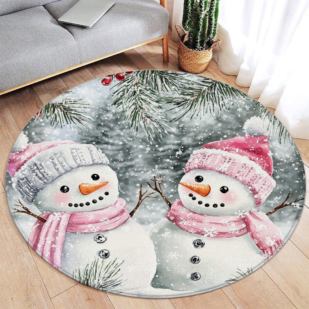 Christmas Snowman Rug Ornaments Round Rug Merry Christmas  Home Mat Living Room Decor Sofa Rug Festival Event Carpet