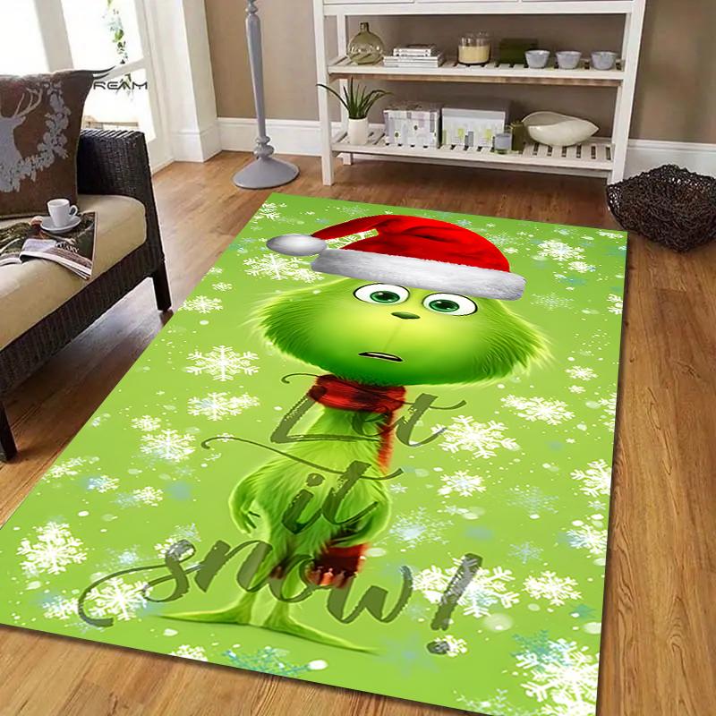 Grinch Christmas Style Crystal Velvet Rug, Soft Anti‑Slip Crystal Velvet Carpet for Living Room Bedroom Home Decor