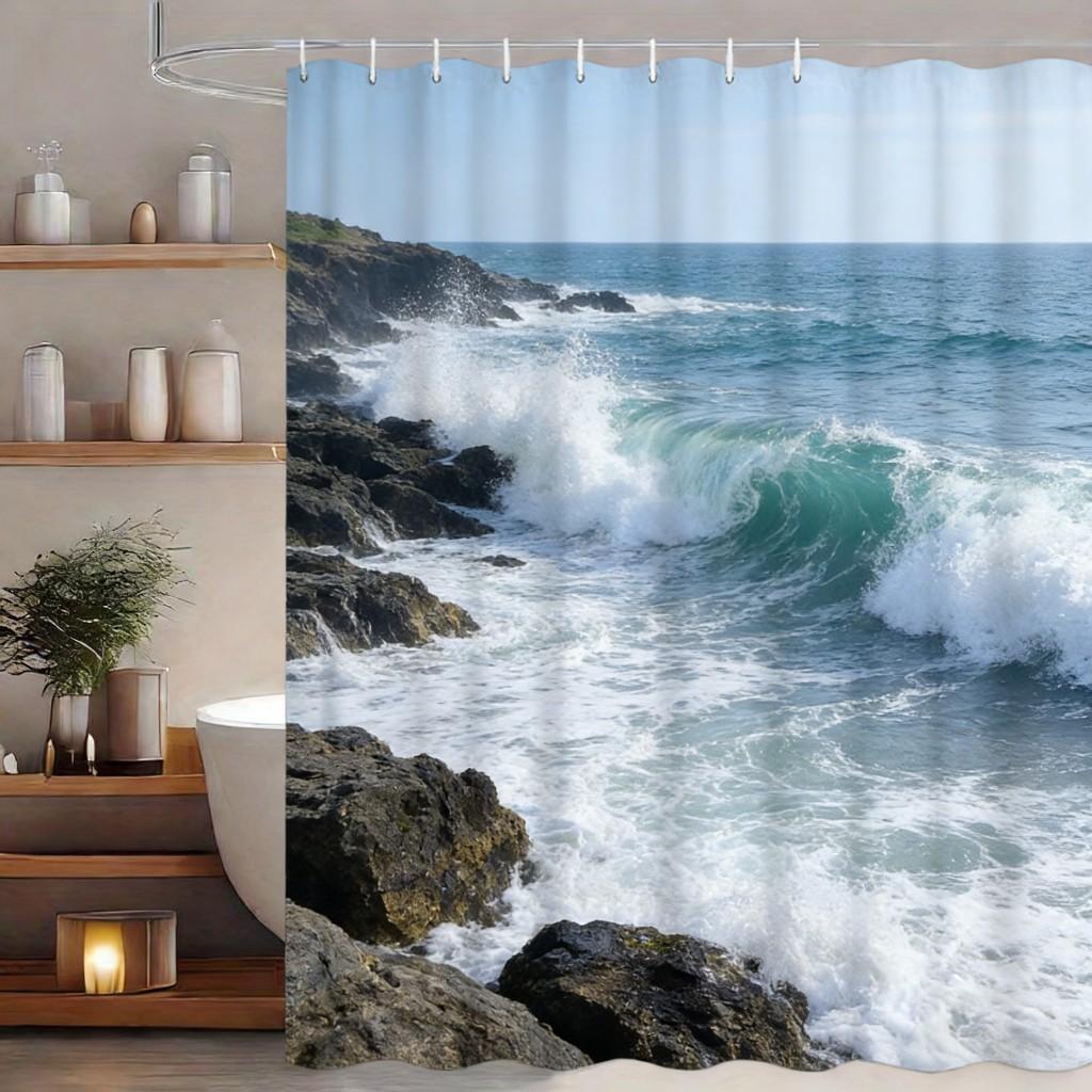 Lush Tropical Rainforest Stream with Giant Monstera Leaves Waterproof Shower Curtain for Bathroom Decor