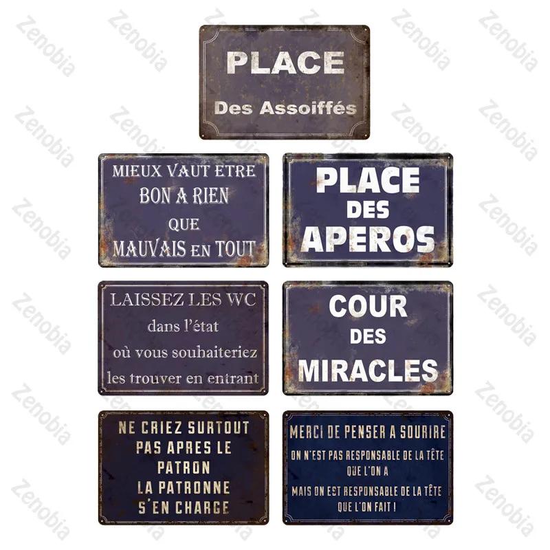 Place Des Aperos Plaque Metall Vintage Französisch Retro Metall Zinn Zeichen Bar Pub Club Wand Dekor Eisen Malerei Dekorative platte
