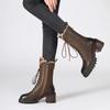 Autumn Winter Fleece-Lined Lace-up Ladies Mid Calf Shoes Warm Round Toe Middle Heel Women's Half High Boots  New In Footwear