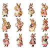36pcs Easter Bunny Dangling Ornaments Retro Happy Easter Theme Wooden Tree Pendant Egg Rabbit Door Hangers Backdrop Decoration
