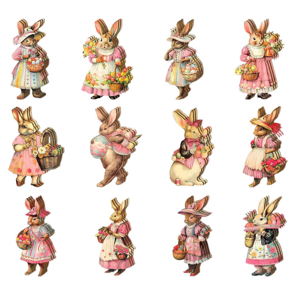 36pcs Easter Bunny Dangling Ornaments Retro Happy Easter Theme Wooden Tree Pendant Egg Rabbit Door Hangers Backdrop Decoration
