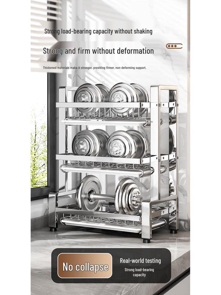 2026 Multi-functional Stainless Steel Dish Drying Rack for Countertop Storage of Bowls, Plates, and Chopsticks