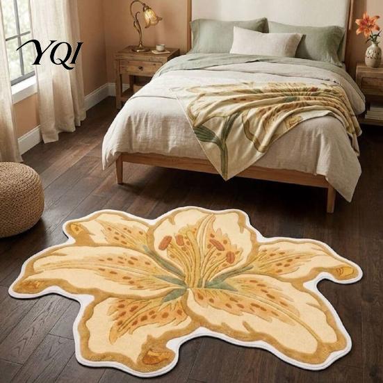 Quick Drying Door Mat Lily Shape Floor Mat, Absorbent Velvet Rug for Bathroom And Entrance, Non-slip Decorative Entrance Flower Bedroom Dressing