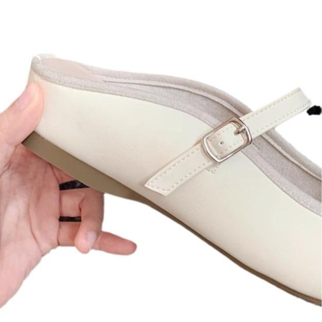 Grape Mother Same French Inner Height Increase Age Reduction Bow Word Ballet Half Drag Sandals Leather Women's Single Shoes Summer