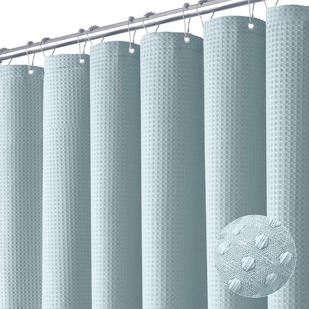 Mildew-proof Plain Waffle Shower Curtain Solid Color Bathroom Partition Curtain  Hotel